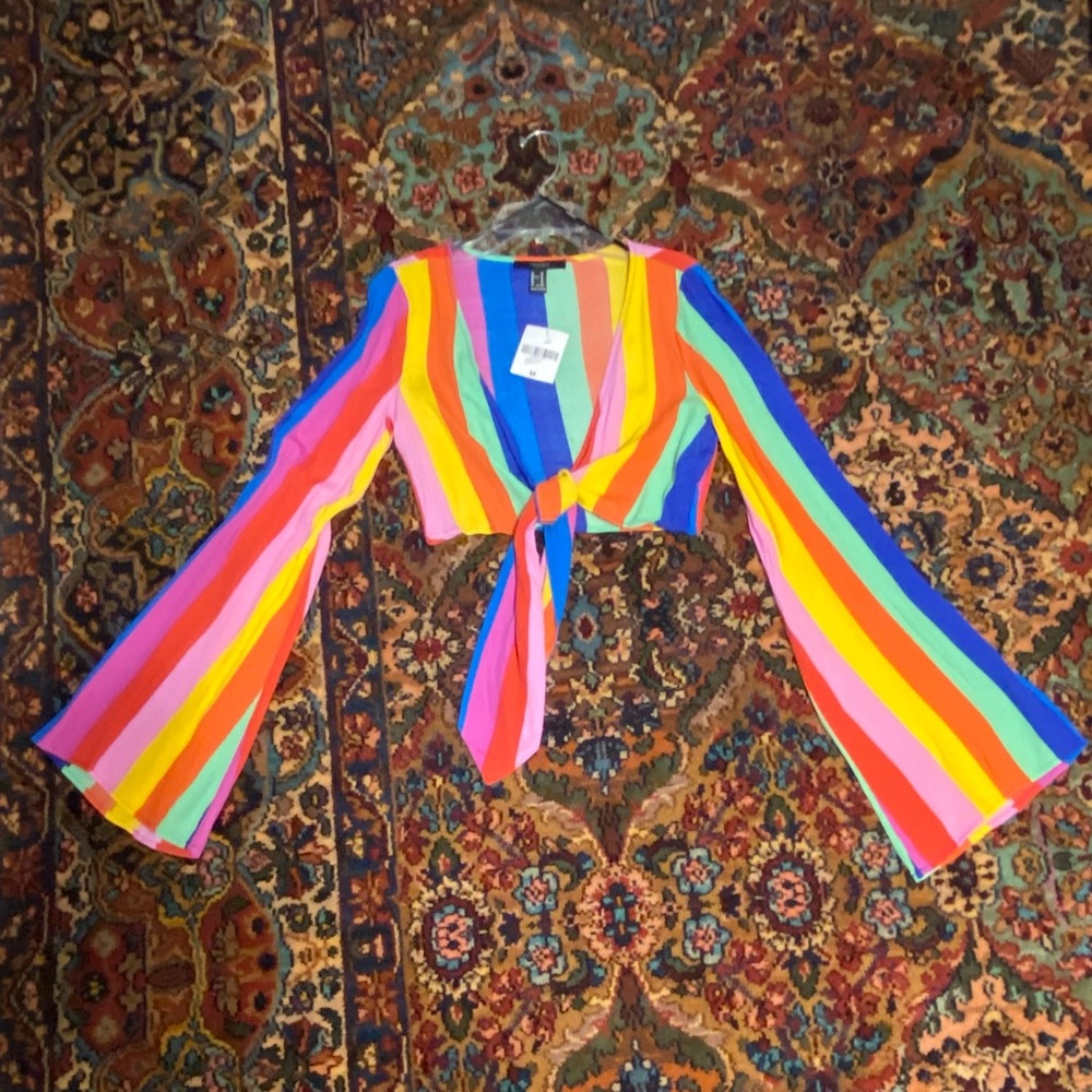 NWT Pride Rainbow 🌈 Stripe Front Tie Crop Top